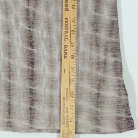 JodiFL Womens Shirt Blouse Sz Small Semi Sheer Brown Cream Tie Dye Lace Up Neck - Picture 8 of 10